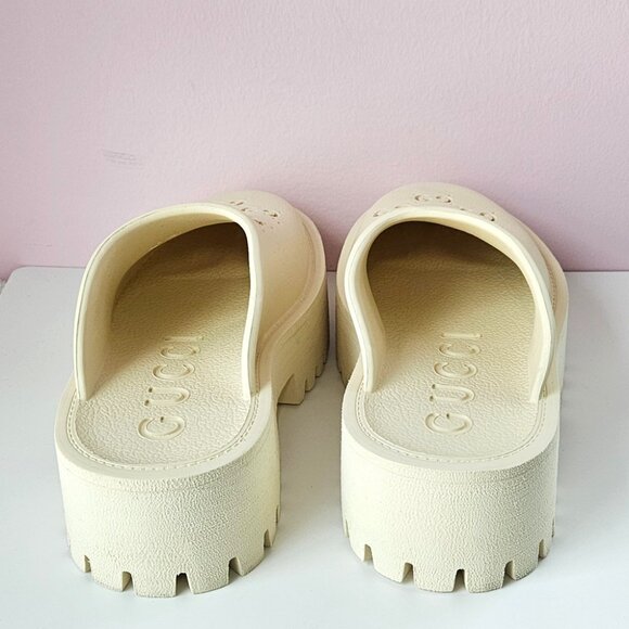 Gucci Platform Perforated G Slip On Sandals. - Picture 5 of 7